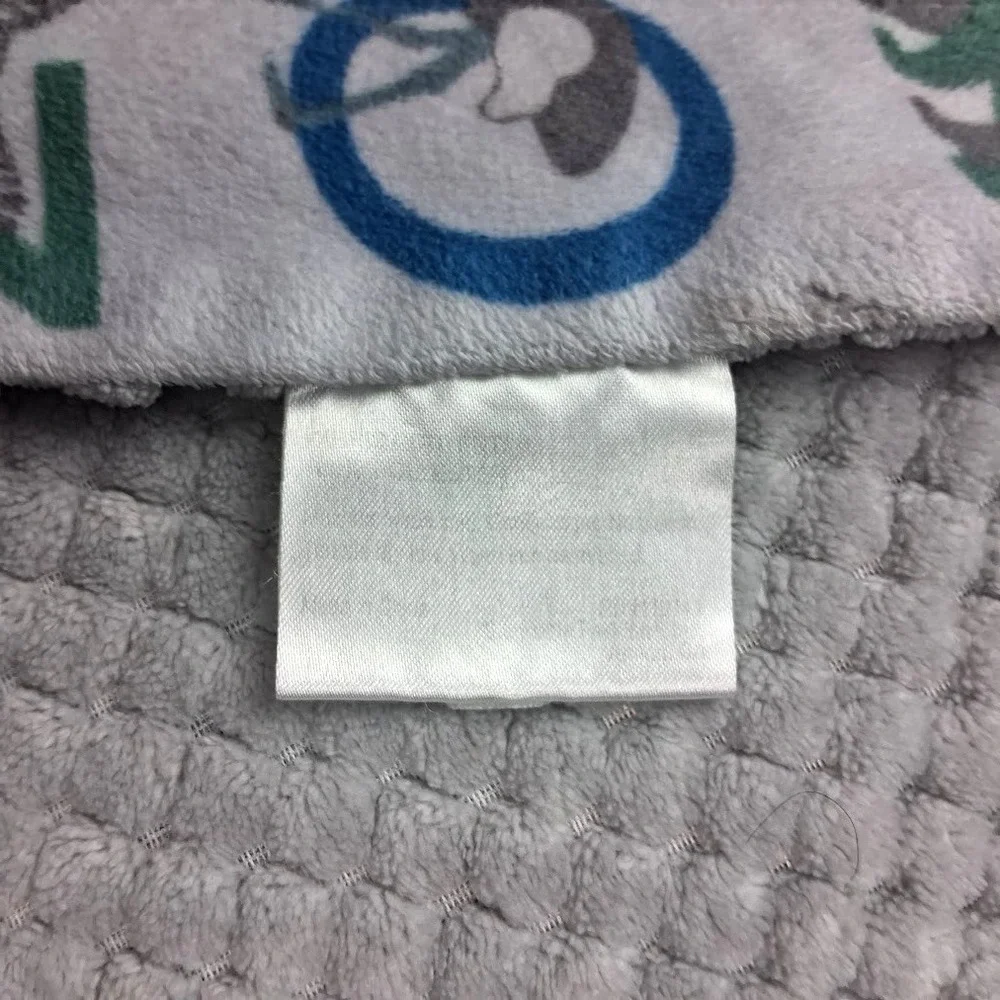 SL Home Fashions Animal Alphabet Baby Blanket White Gray Textured 119741 Letters